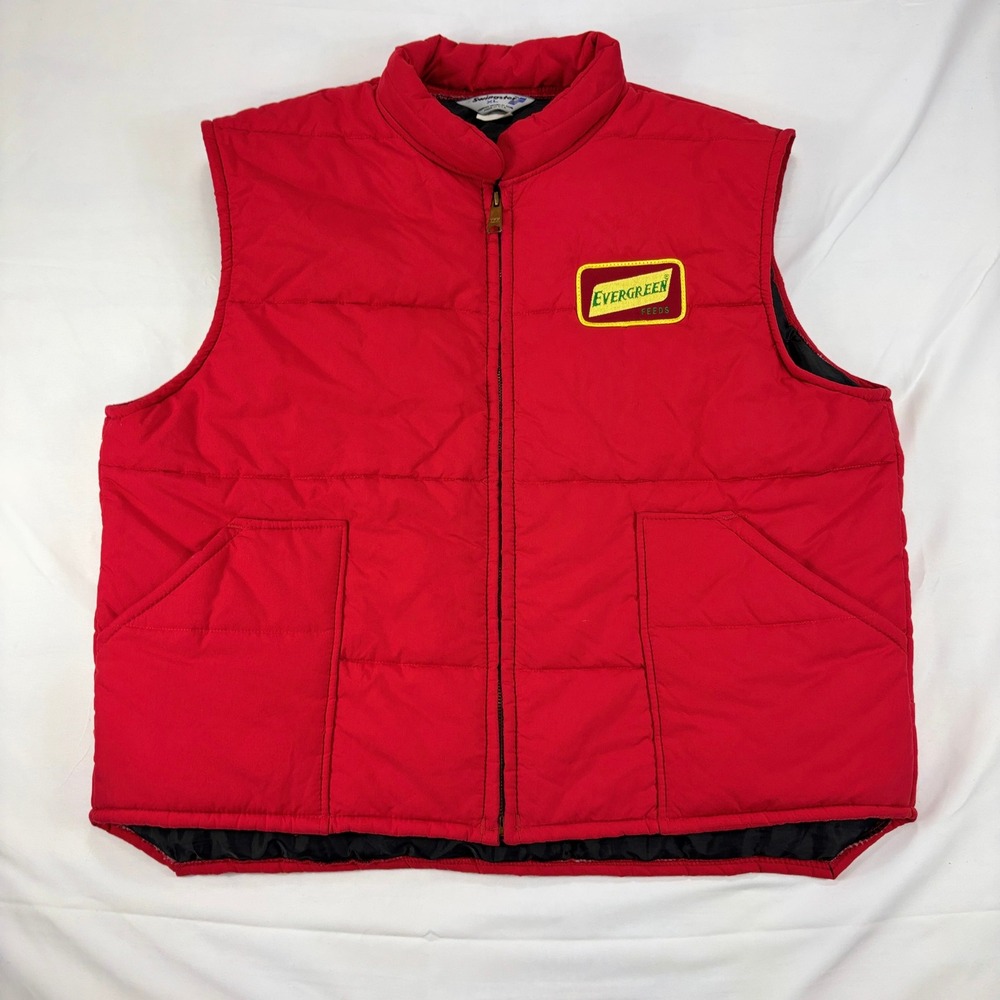 Swingster Puffer Vest Evergreen Feeds Quilted Zip Front Red Mens‎ XL